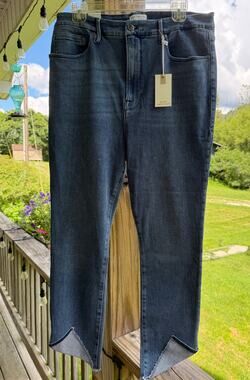 Designer Premium Denim NWT Good American Good Waist Crop Jeans Raw Hem Size 16
